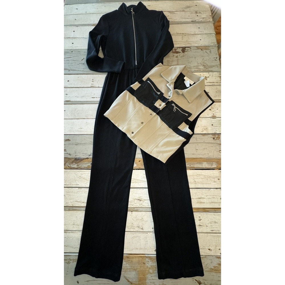 Vintage Cache 2 pc set LongSleeve Jumpsuit & Jacket Vest Made in USA Size Small